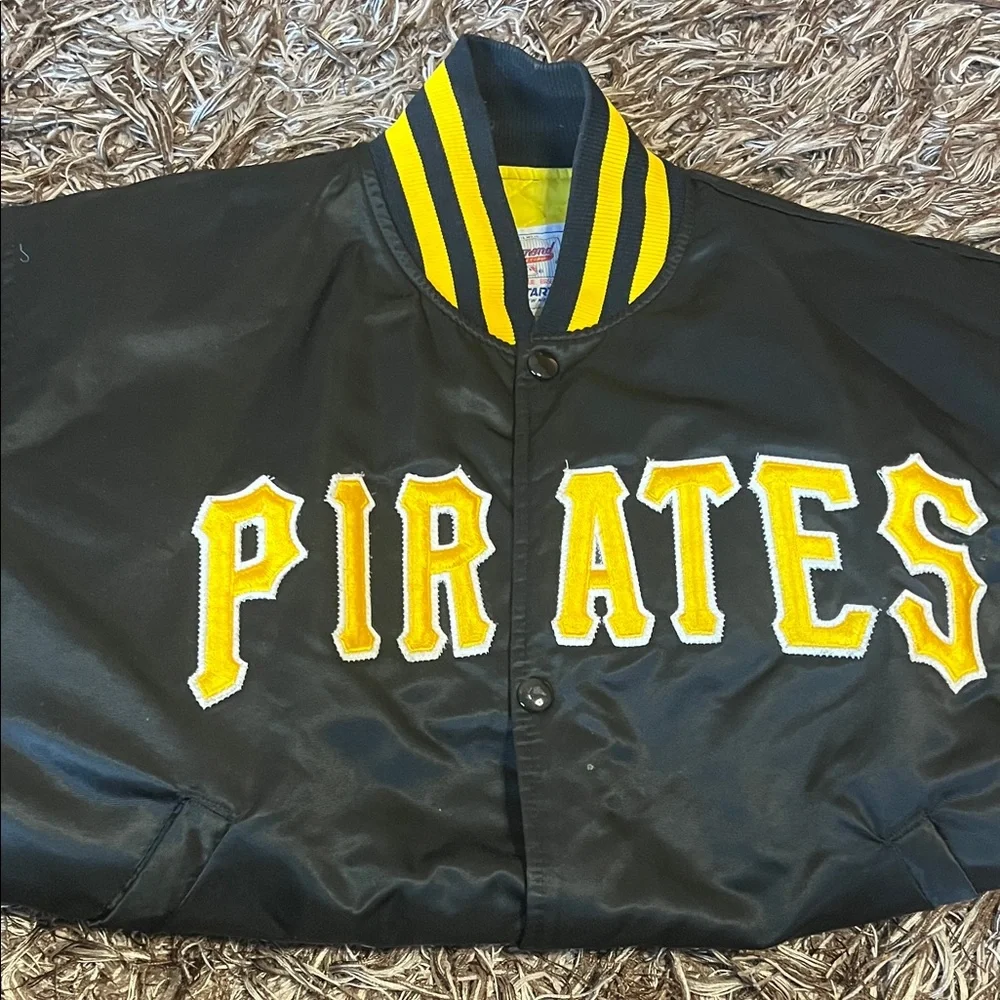 Vtg Pittsburgh Pirates Authentic Diamond Satin Black and Yellow Varsity Jacket - Picture 13 of 17